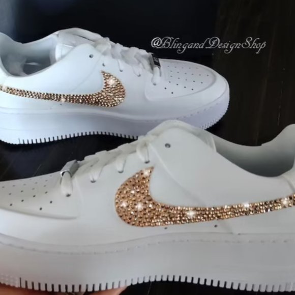 Nike Air Force 1 Sage Low All White Sneakers Customized with Go